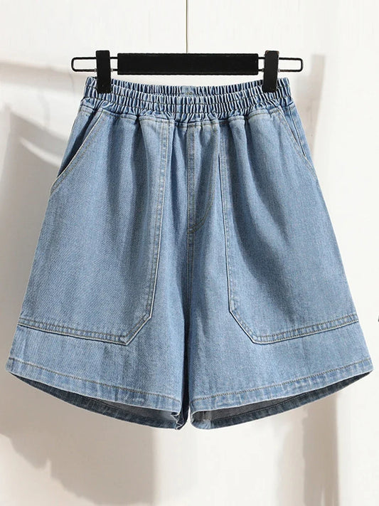 Wide Leg Denim Shorts For Women 2024 Summer New Arrivals High Waist Big Pockets Blue Color Jeans Shorts Casual Pants Trousers