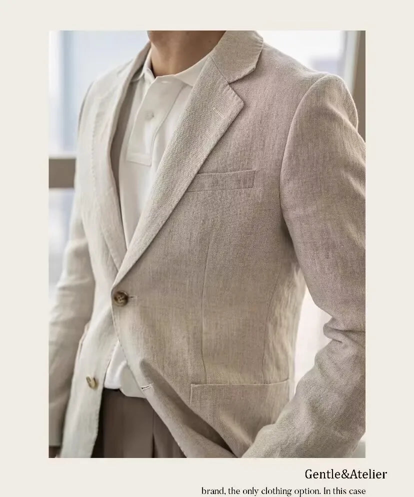 Summer Linen Casual Breathable Men's Lightweight Breathable Slim-Fit Blazer Vintage Italian Style Trendy