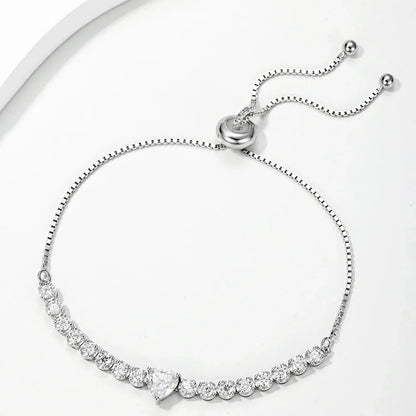 2.5mm Full Moissanite Tennis Riviera Bracelet With 6mm Heart Cut Diamond Adjustable Wrist Chain S925 Silver for Women Jewelry