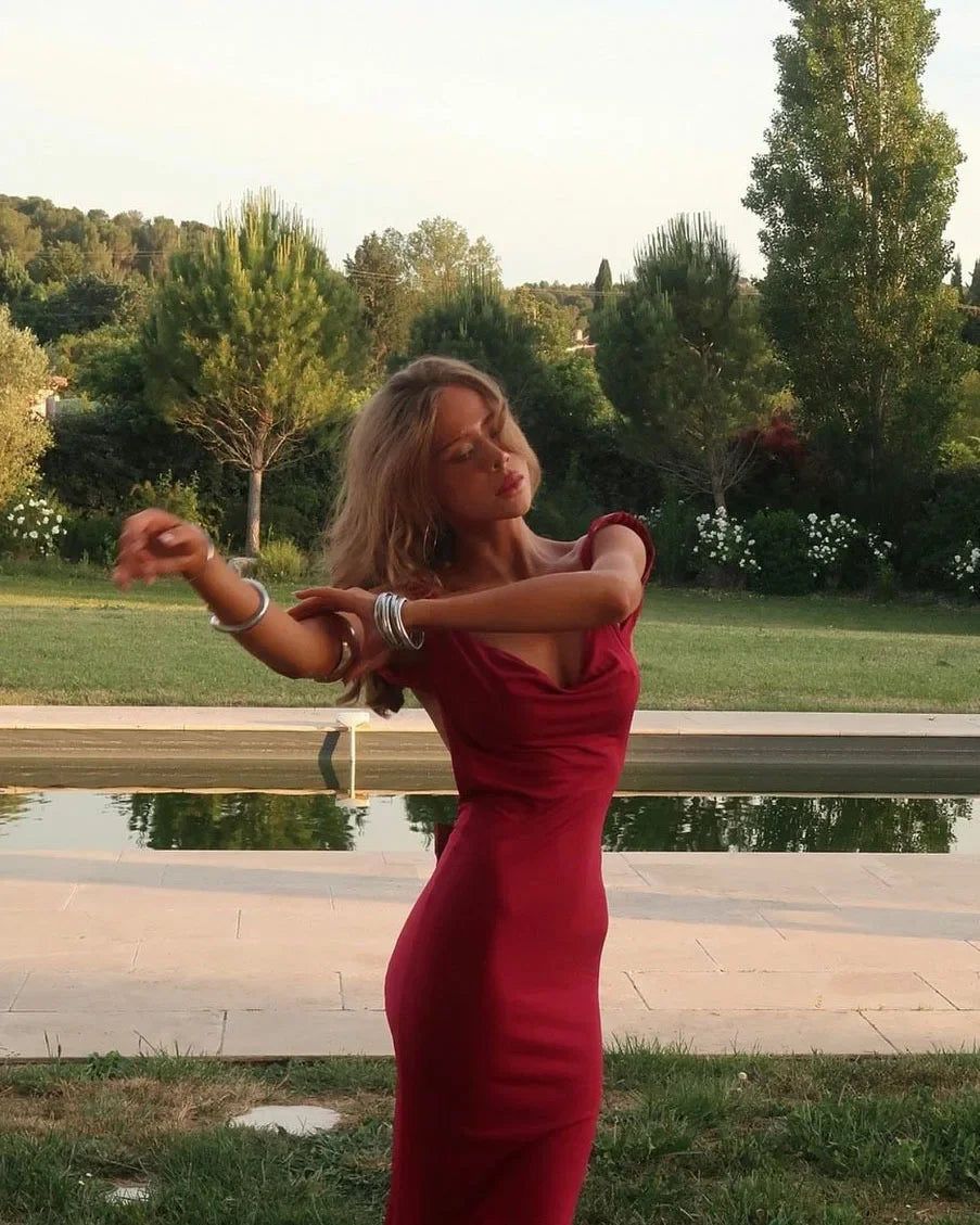 Maxi Elegant Party Dresses 2025 Red Sleeveless Long Dresses Holiday birthday Robe Sexy Clothes for Women with Bow