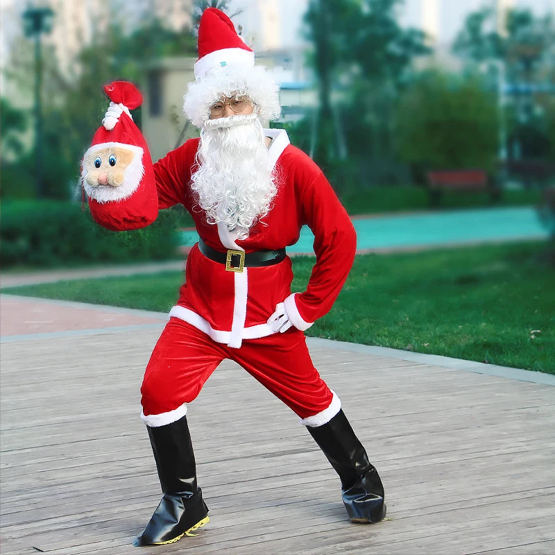 Santa Claus Clothes New Year Christmas Eve Party Men Santa Velvet Suit Outfit Adults Xmas Cosplay Costume