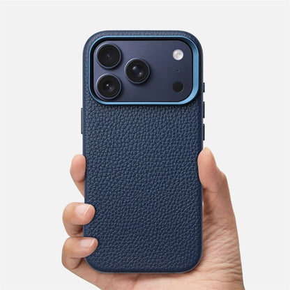 Luxury Business Lychee Texture Leather Shockproof Case For iPhone 17 Pro Max 16 15 14 13 For MagSafe Magnetic Alloy Lens Cover