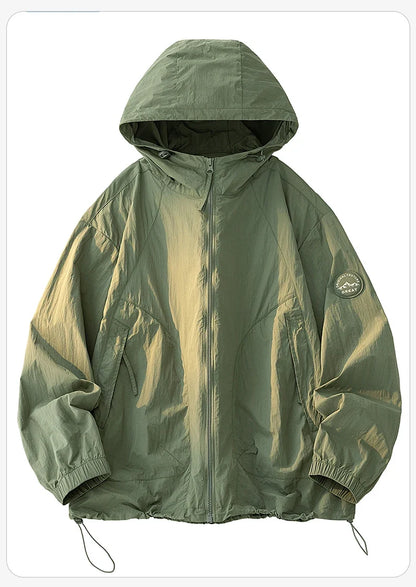 UPF50+ Men's Hooded Sunscreen Jacket Summer Ultra Thin Zipper Pocket Windbreaker Elastic Cuffs Outdoor Hiking Fishing Skin Coats