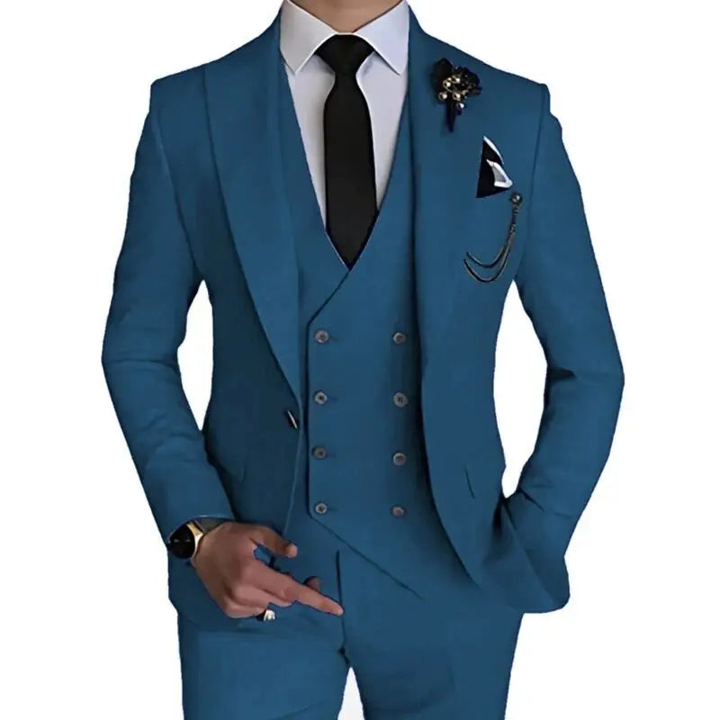 Dark Blue Slim Fit 3 Piece Wedding Suits for Men Best Man Groom Tuxedos Smart Casual Prom Party Business Costume Homme Male Set
