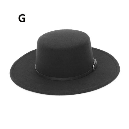 Elegant Wide Brim Fedora Hat for Women Men Flat Top Boater Hat Belt Buckle Fedoras Church Panama Hats