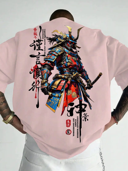 Men New Summer Street-style T-shirt with Cartoon-style Samurai Pattern Suitable for Daily Wear Suitable for Both Men and Women