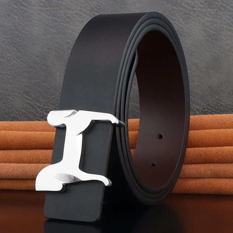 High grade Stainless steel horse slide buckle men belts 3.8cm wide genuine leather Waistband cowboy casual ceinture homme