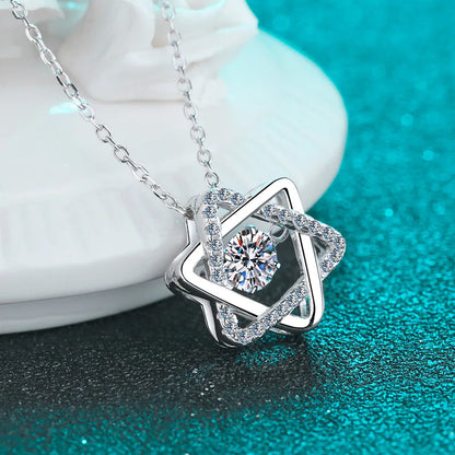 Simulation Diamonds Necklace for Women Six-pointed Star Romantic 0.5ct Moissanite Pendant Wedding S925 Silver Jewelry