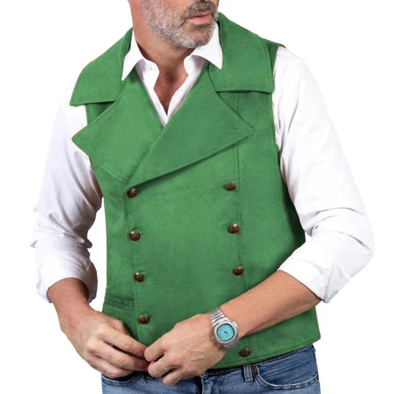 Men Vest Brown Double Button Frosted Velvet Waistcoat For Banquet Birthday Wedding Business Work Formal Set Men Suit Vest