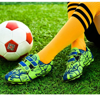Kids Soccer Shoes Outdoor Non-Slip Football Sports Shoes Boy Training Shoes Child HOOK&LOOP Lightweight Children's Soccer Cleats