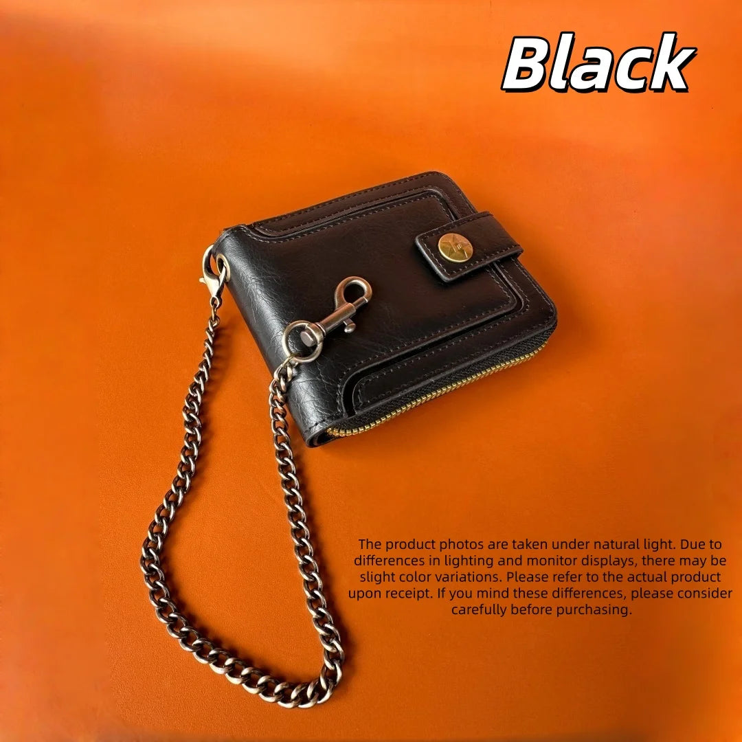 Men's Pu Leather Bi-Fold Wallet with Chain, Multiple Card Slots and Cash Compartment, Secure Snap Closure - Father's Day Gift, Gift for Dad/Husband/Boyfriend, Black Wallet, Travel Accessory, Classic Design, High-Quality Mater