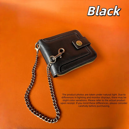 Men's Pu Leather Bi-Fold Wallet with Chain, Multiple Card Slots and Cash Compartment, Secure Snap Closure - Father's Day Gift, Gift for Dad/Husband/Boyfriend, Black Wallet, Travel Accessory, Classic Design, High-Quality Mater