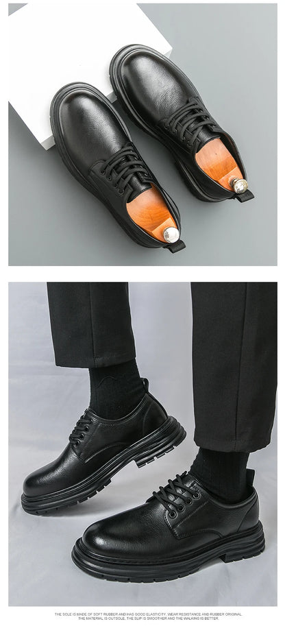 2025 New British-style black casual leather shoes for men's business formal wear large-sized work shoes trendy size 48