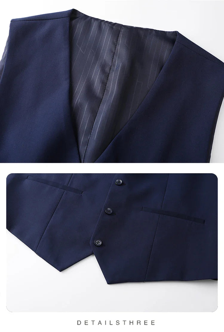 High-End Large Size Men's Three-Piece Suit Set - Business Formal Wedding Dress Coat Vest Trousers Combo for Plus Size Men