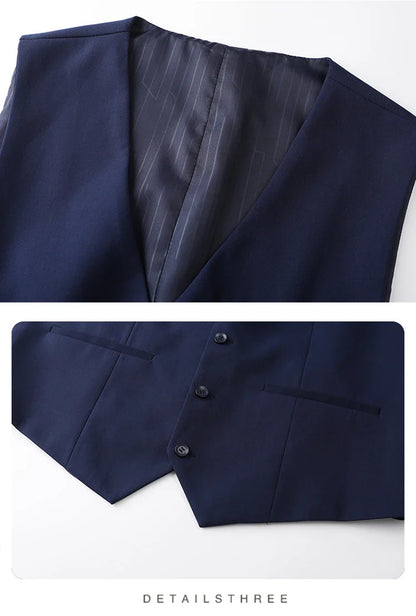 High-End Large Size Men's Three-Piece Suit Set - Business Formal Wedding Dress Coat Vest Trousers Combo for Plus Size Men