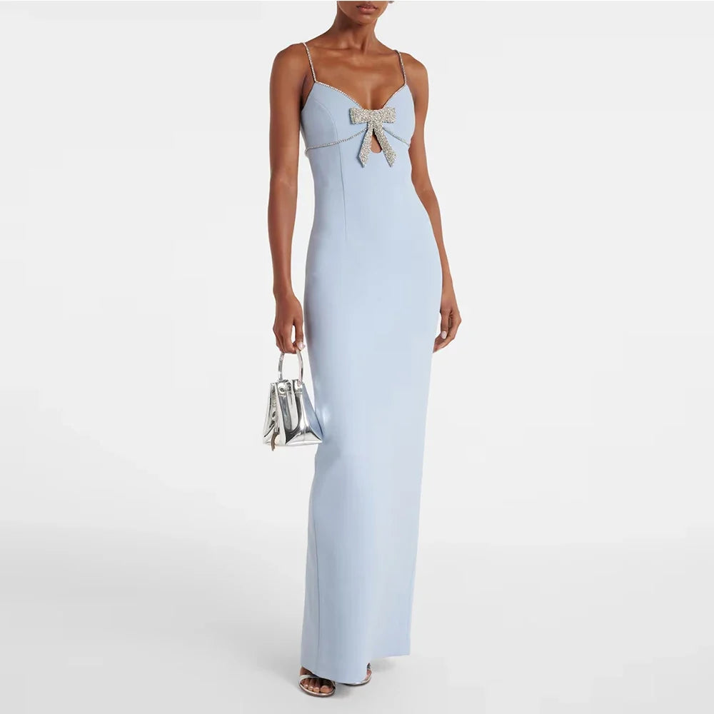 Modern Sky Blue Evening Gown Mermaid Formal Party Dress Floor Length Saudi Dress Spaghetti Straps Beading Prom Dress