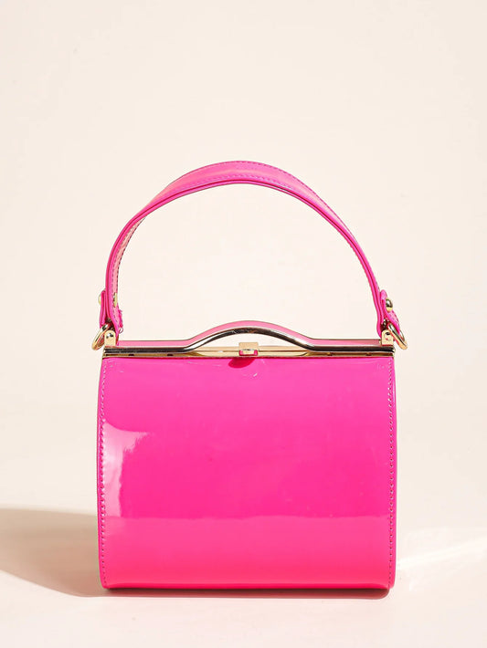 Highlight Cute Simple Patent Leather Pearlescent Leather Handheld Hard Shell Clip Dinner Bag