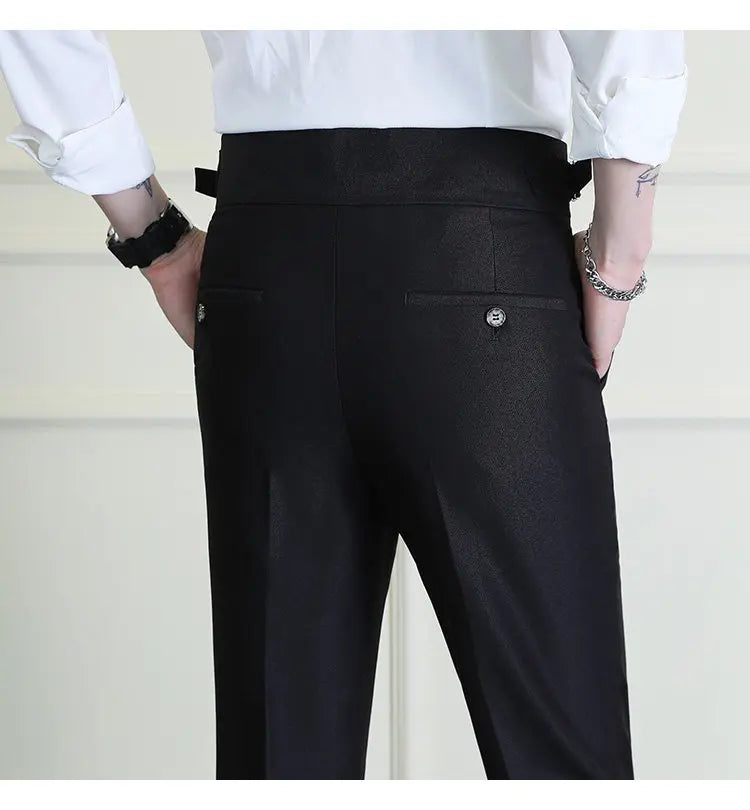 Italian Style Neapolitan High-waisted Suit Pants High Quality Fashion Men's Slim Fit Business Office Social Wedding Trousers