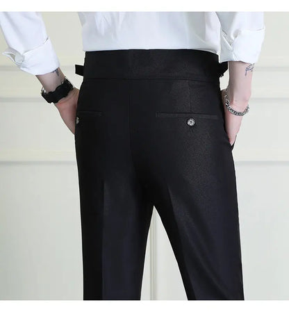 Italian Style Neapolitan High-waisted Suit Pants High Quality Fashion Men's Slim Fit Business Office Social Wedding Trousers