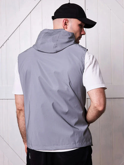 Night Reflective Vest Men's Spring Summer Thin Hooded Fashion Casual Outdoor Run Dancing Hip-hop Streetwear Glowing Clothes