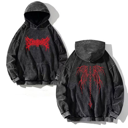 Y2K Washed Hoodies Vintage Cotton Women Men Skull Cross Print Hooded Sweatshirts Oversize Hip Hop Male Pullover Winter Clothes