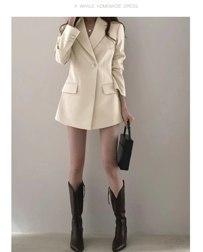 Women Blazer 2025 New Slim Spring Autumn Suit Jackets One Button Long Sleeve Korean Casual Coats Female Blazer Outwear Trend Top