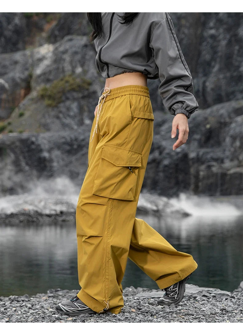 Autumn Hiking Pants Elastic Waist Outdoor Waterproof Camping Trousers Women Large Pocket Breathable Mountaineering Cargo Pants