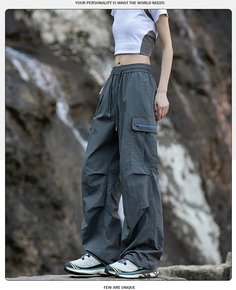 Women Hiking Pants Outdoor Waterproof Zippered Pocket Mountaineering Paratrooper Pants Autumn Breathable Camping Cycling Pants