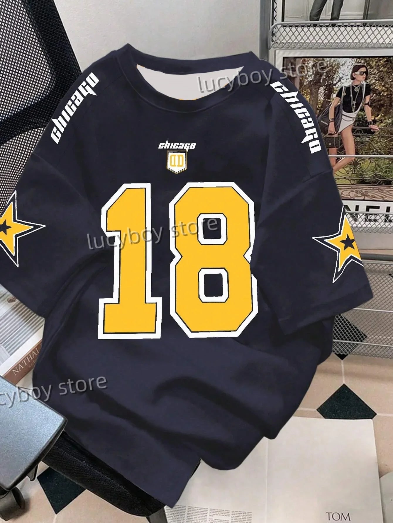 Mens 3D Number 18 Printed Short Sleeve T Shirt Man V Neck Sportwear Brooklyn Racing Football Tee Vintage Casual Tops Men Clothes