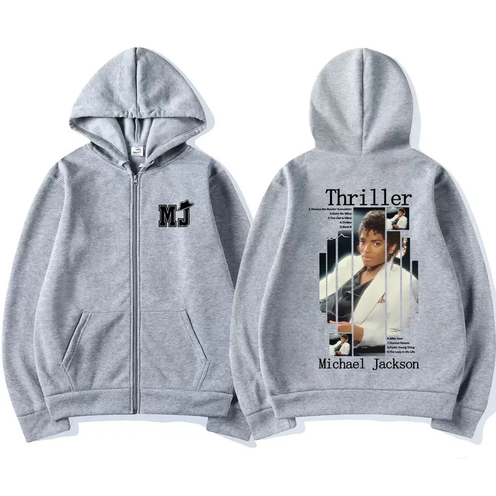 Michael Jackson Thriller Album Graphic Zipper Hoodie Men Women Retro Gothic Rock Zip Up Jacket Men's Oversized Zip Up Hoodies