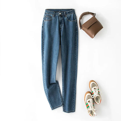 Plus Size Women Jeans Autumn Dark Blue 175cm Tall Stretchy and Loose Washing Straight 6XL 100Kgs Curve Lady Thin Lady Denim Pant