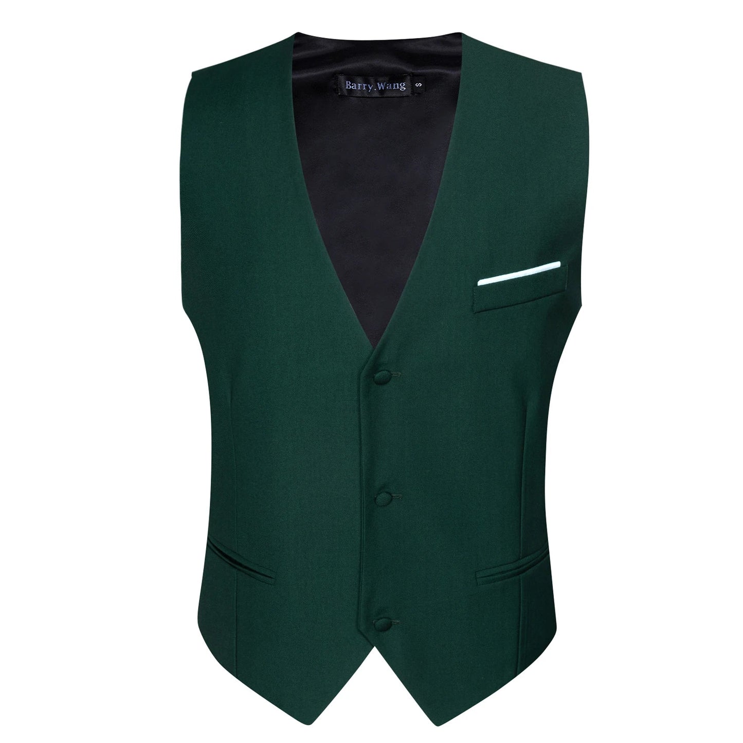 Designer Men's Vest Dark Green Solid Silk Satin Waistcoat Tie Bowtie Hanky Wedding Formal Male Suit Sleeveless Jacket Barry Wang