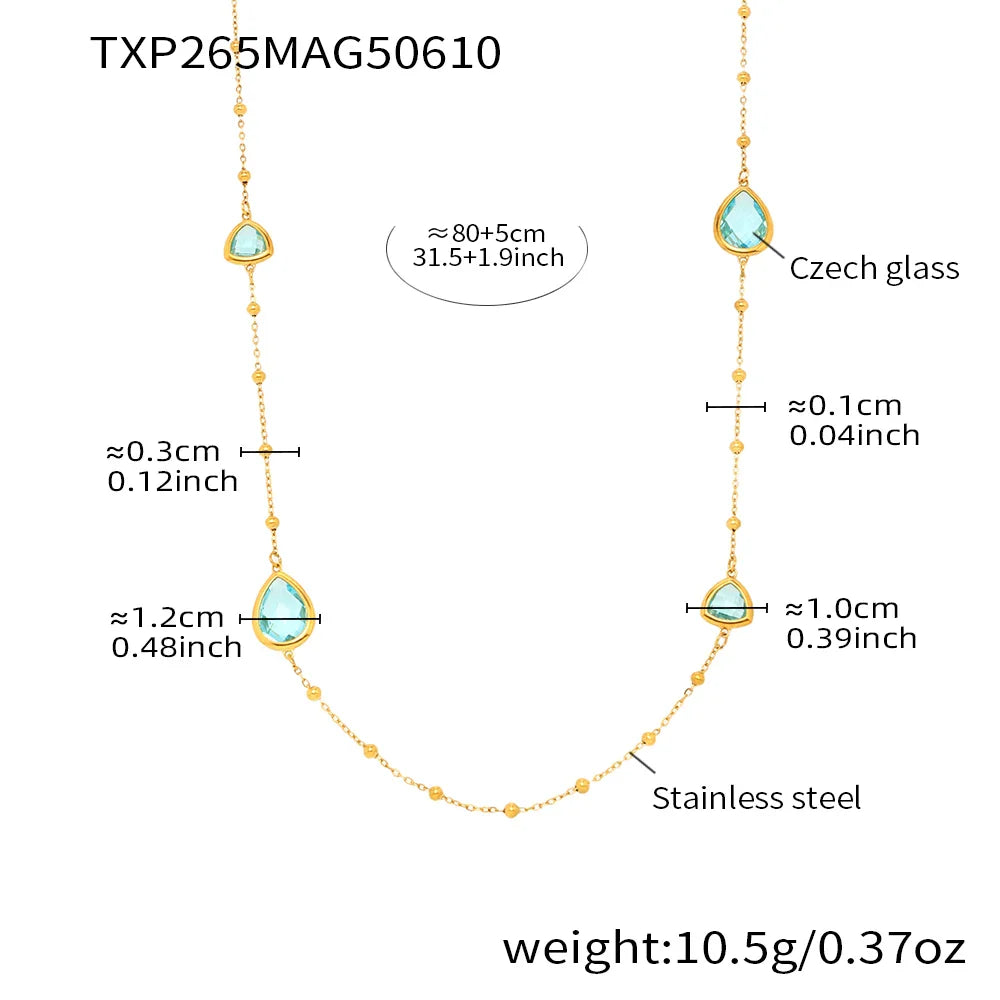 Nivora Hyperbole Overlength Stainless Steel Chain Necklace For Women Water Drop Glass Necklace Wedding Jewelry Accessory