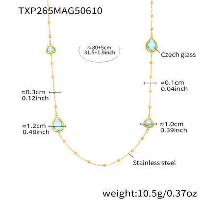 Nivora Hyperbole Overlength Stainless Steel Chain Necklace For Women Water Drop Glass Necklace Wedding Jewelry Accessory