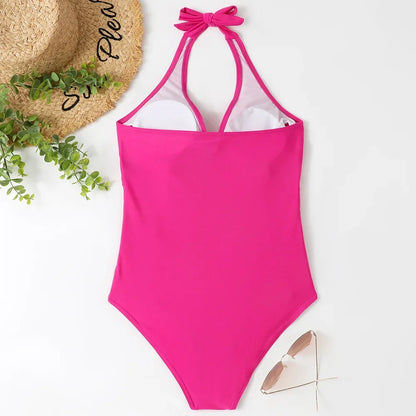 S - XXL Wrinkled Halter V Neck One Piece Swimsuit Women Swimwear Female Monokini Backless Bathing Suit Swim Beachwear Bodysuit