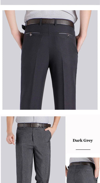 Mens Autumn Thick Summer Thin Business Pants Loose Male Pant High Waist Straight Trousers Casual Fashion Pant Plus Size 28-40