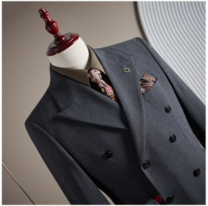 High-quality Groom Wedding Suit, Fashionable and Stylish Dress, Men's Business Double-Breasted Suit Set, Men's Three-Piece Set
