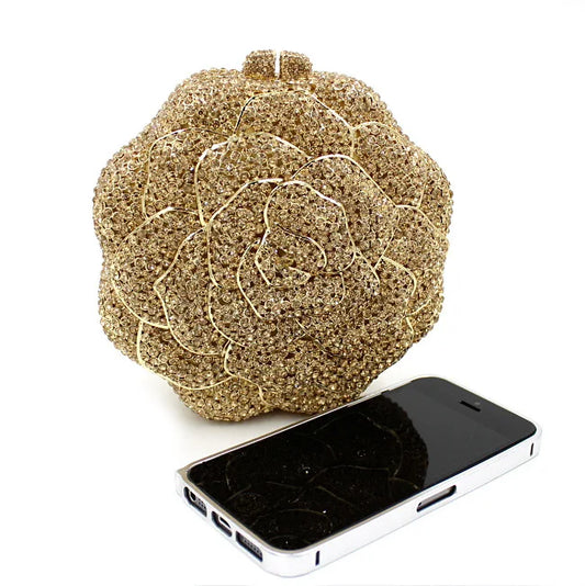 Exquisite Rose Design Crystal Bags Full Rhinestone Bag Hollow Metal Diamond Party Ladies Evening Bag