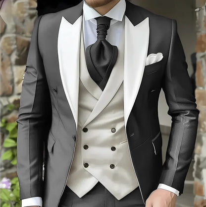 Men's Elegant Peak Lapel Tuxedo 3-Piece Suit with Blazer Vest Formal Men's Suit for Business Prom Business Dinner