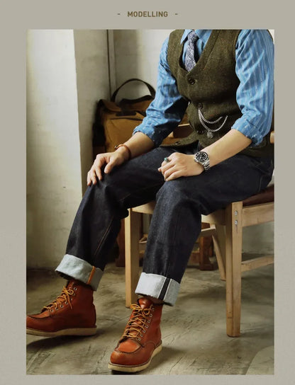 55501 Relaxed Straight Fit Men's Jeans Raw Selvedge Denim Pants Amekaji