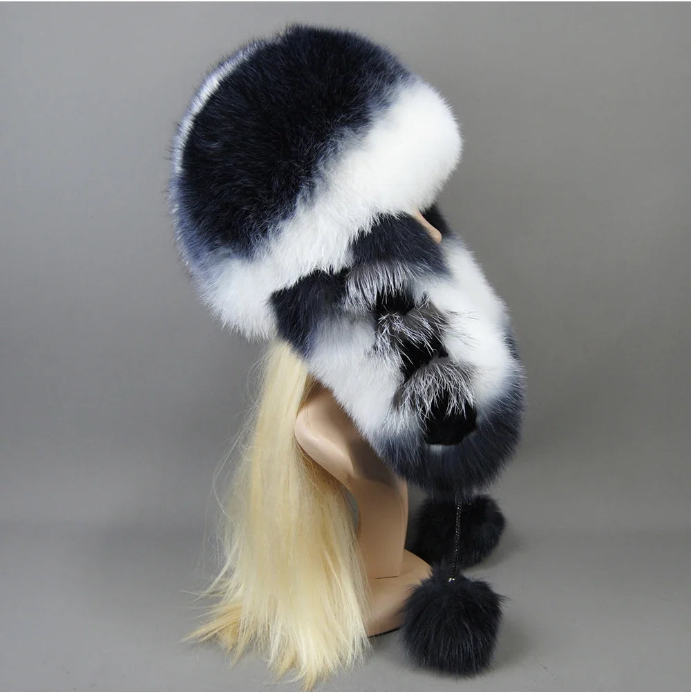 Hot Sale Lady Winter Warm Luxury 100% Natural Fox Fur Hat Fashion Fluffy Fox Fur Rex Rabbit Fur Caps Women Real Fur Bomber Hats