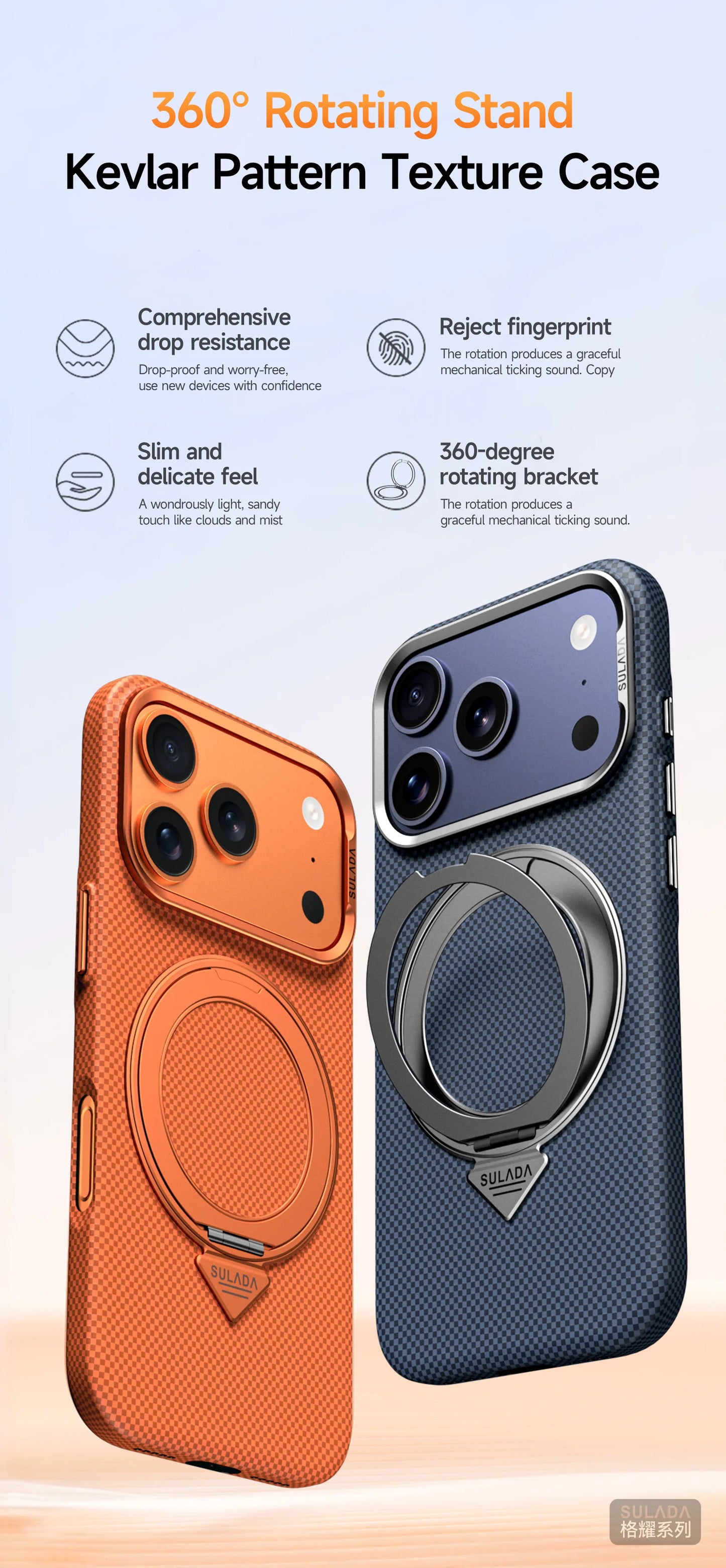 Kevlar Pattern Texture Wireless Charging Case For IPhone 18 Pro Max 17 16 360° Rotate Bracket Bare-metal Feel Drop-Proof Cover