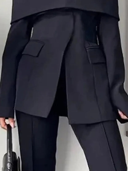 Yeezzi 2025 New Office Lady Commute Off-The-Shoulder Blazer Women Long Sleeves Solid Color Split-Front Zipper Formal Outerwears