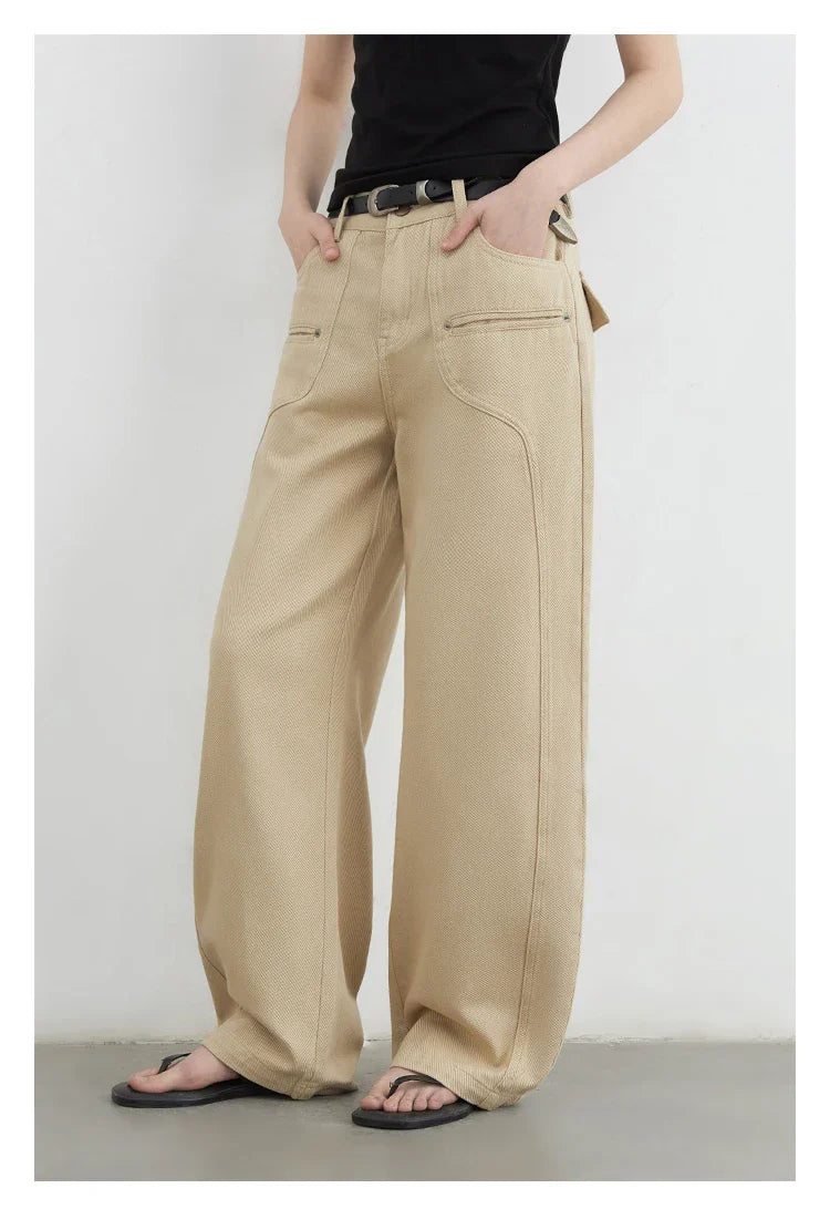 Women Jeans Solid Loose Casual New Split Wide Leg Denim Pant Workwear Female Trousers Spring Autumn 2025