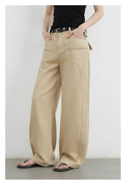 Women Jeans Solid Loose Casual New Split Wide Leg Denim Pant Workwear Female Trousers Spring Autumn 2025