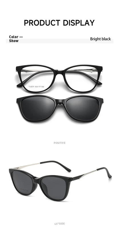 New Women's Cat Eye Polarized Sunglasses with Magnetic Clip Customizable Myopia Prescription Lens Reading Glasses