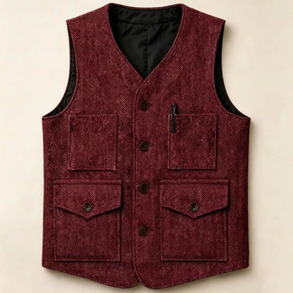 Men Vest Brown Herringbone Single Button With Pocket Waistcoat For Wedding Party Business Work Office Daily Casual Men Suit Vest