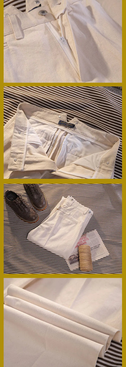 Beige Fishtail Waist Officer's Pants Vintage Deck Loose High Waist Straight Leg Casual Pants Cotton Wide Leg Pants