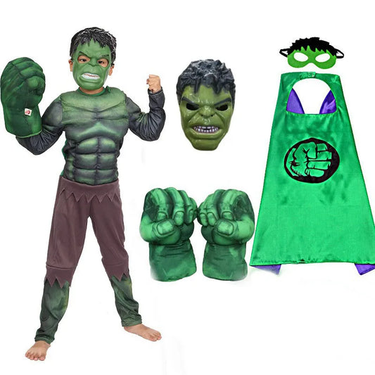 New Boys Hulk Costume Superhero Hulk Cosplay Muscle Jumpsuit Gloves Suit Girls Halloween Carnival Party Costumes