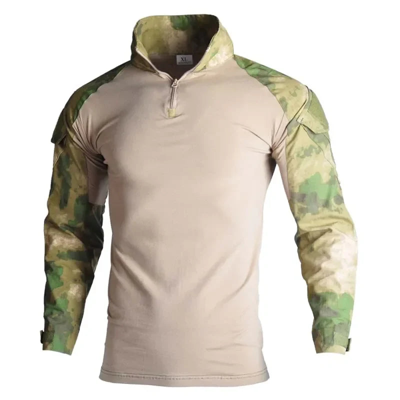 Outdoor Long Sleeve Tactical Shirts Combat Shirt 1/4 Zipper Ripstop Cotton Wear-resisting Camo Airsoft T Shirts Men Clothing